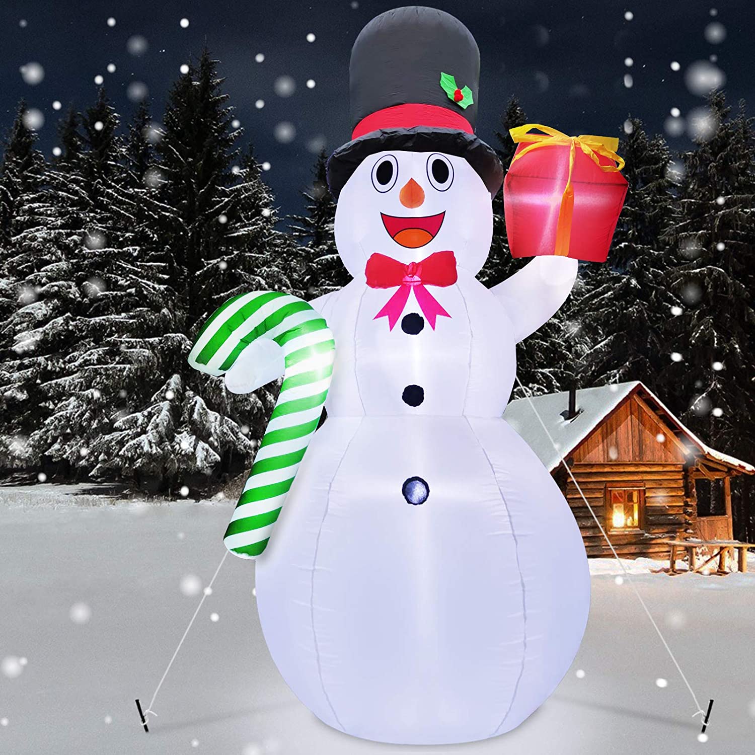 10 Feet Giant Christmas Inflatables Snowman Candy Cane Christmas Outdoor Decorations with LED Lights Stakes Tethers Holiday Christmas Inflatables Outdoor Decoration Blow Up Yard Decoration | Used – Purchase