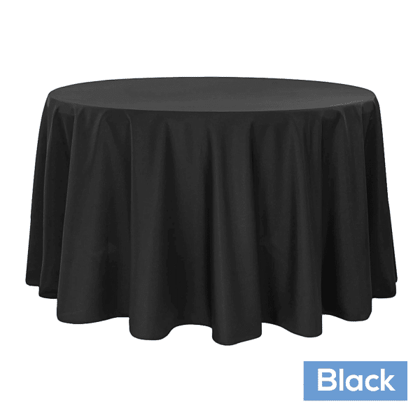 132″ Round 200 GSM Polyester Tablecloth – Black | Rental 132″ Round 200 GSM Polyester Tablecloth – Black | Rental