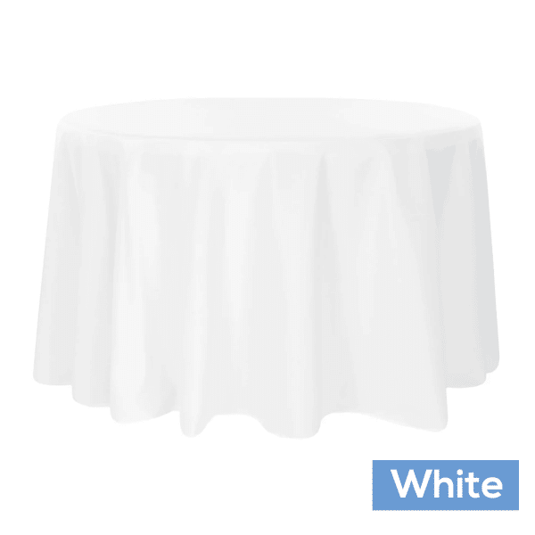 132″ Round 200 GSM Polyester Tablecloth – White | Rental 132″ Round 200 GSM Polyester Tablecloth – White | Rental