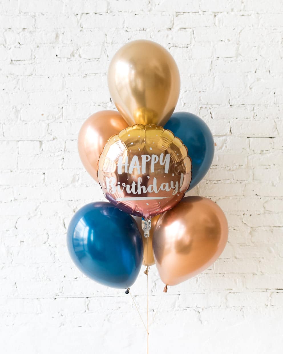 GIFT-Navy, Copper and Gold Palette Happy Birthday Balloon Bouquet | Purchase