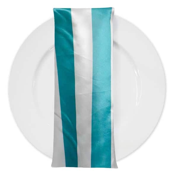 2" Satin Stripe Table Napkin in White and Jade | Rental