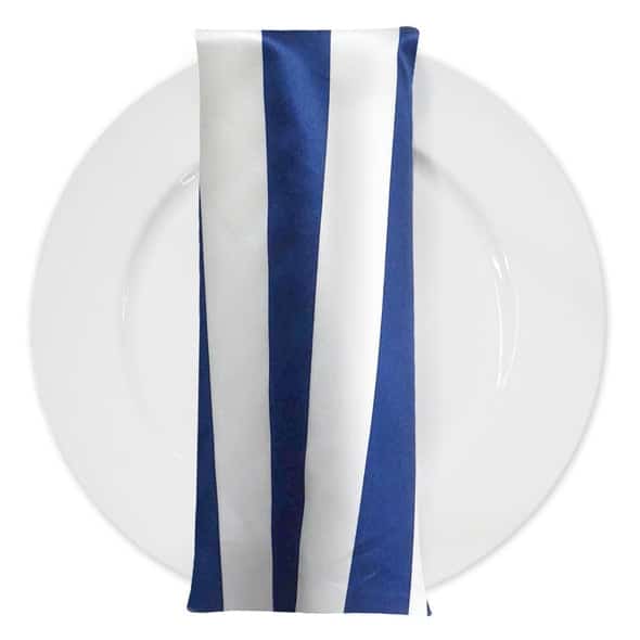 2" Satin Stripe Table Napkin in White and Navy | Rental