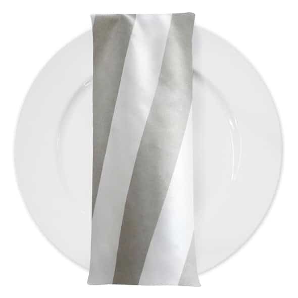 2" Satin Stripe Table Napkin in White and Silver | Rental