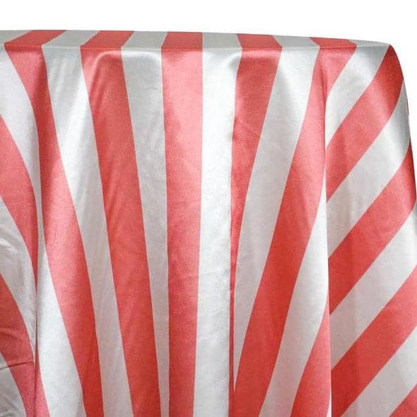 2" Satin Stripe Table Linen in White and Coral | Rental