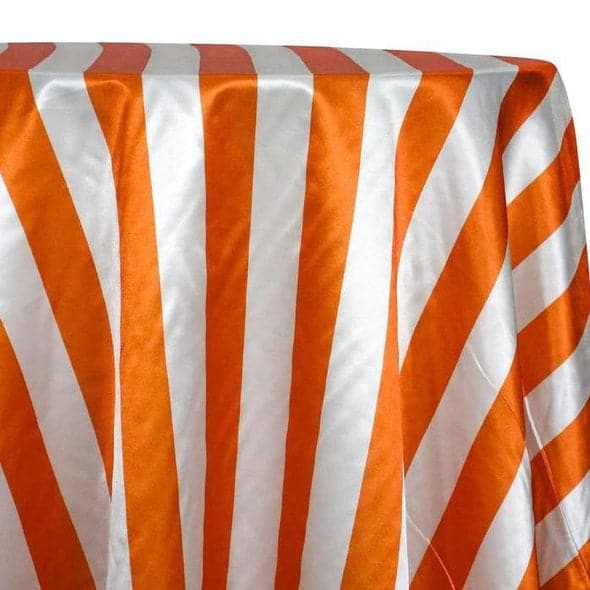 2" Satin Stripe Table Linen in White and Orange | Rental