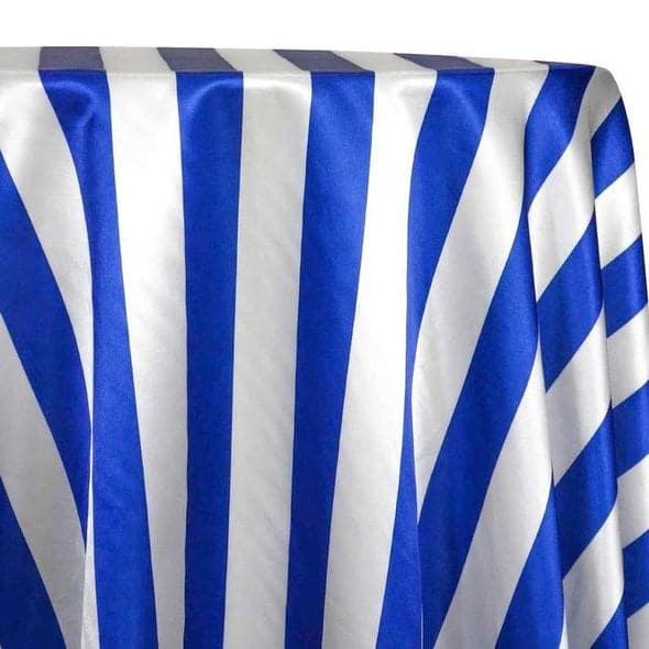 2" Satin Stripe Table Linen in White and Royal | Rental