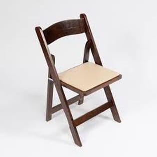 FirmFold™ Wood Folding Chair w/ Vinyl Beige Padded Seat - Fruitwood | Rental