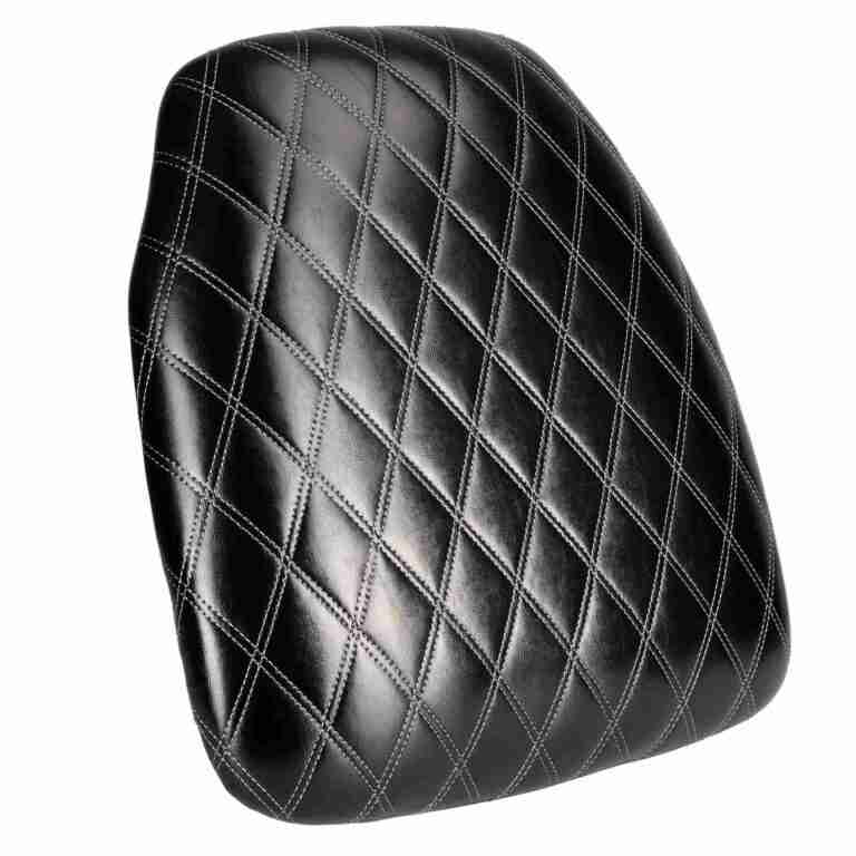 black vinyl panel back chiavari cushion with bentley stitching and slipnot 
